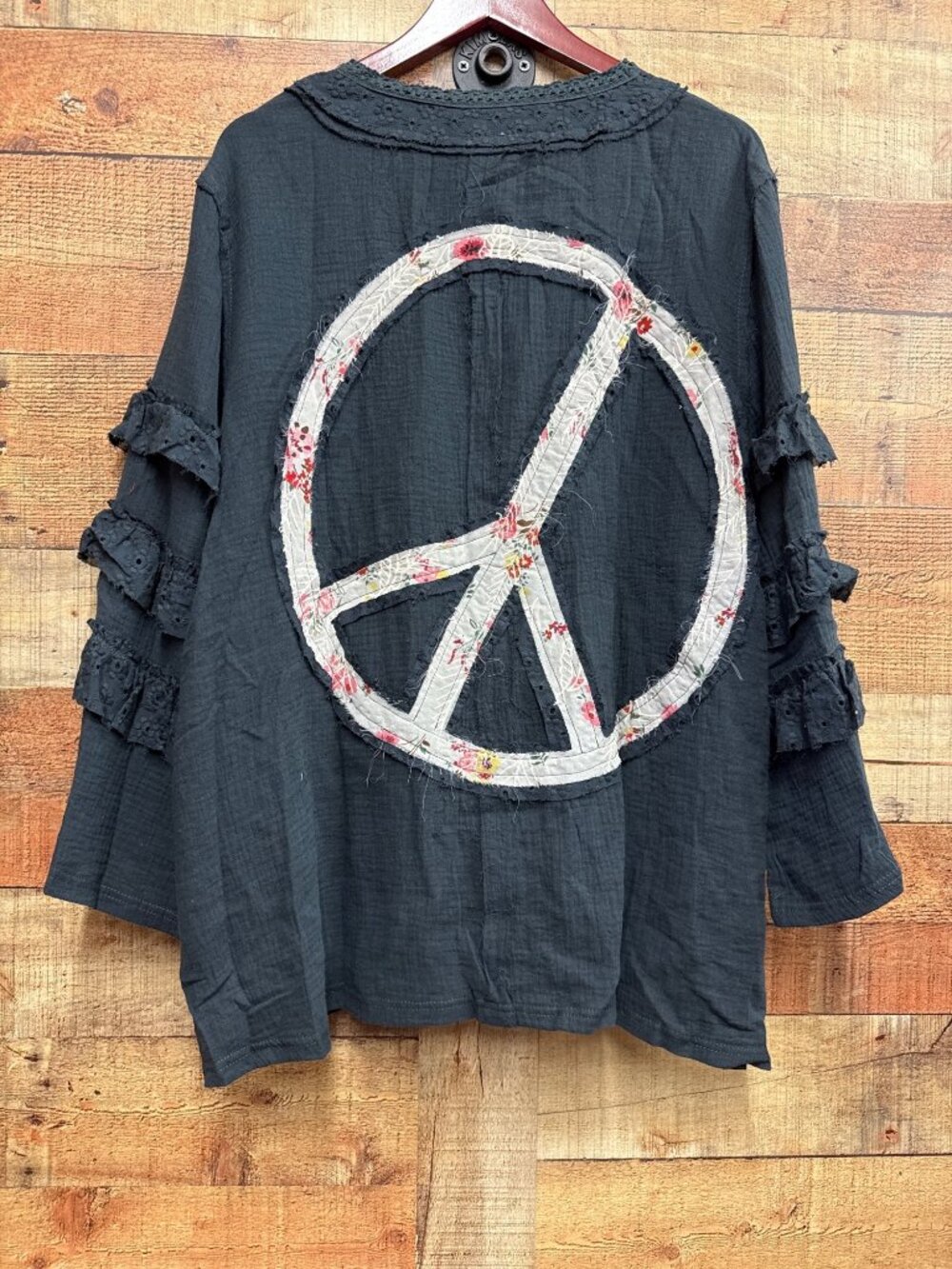 POL Peace Sign Patchwork Cardigan S - Picture 3 of 7